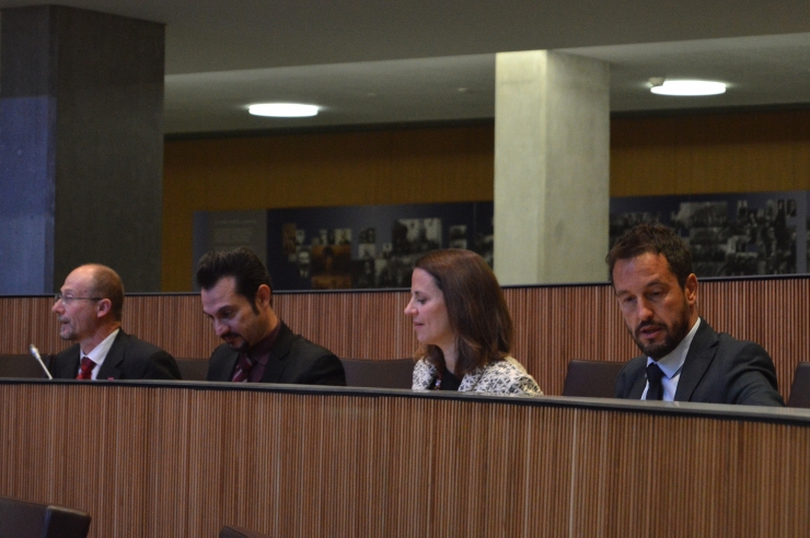 Els tres consellers del PS i el d'SDP, Víctor Naudi, durant la sessió de Consell General.