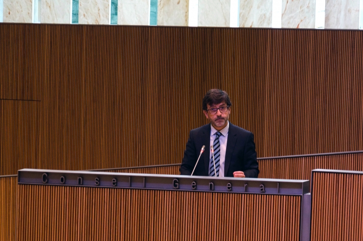 El ministre de Finances, Jordi Cinca, durant la seva intervenció.