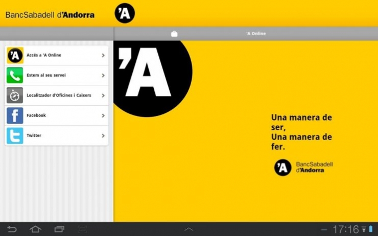 Captura de pantalla de l'aplicació per a mòbil del BancSabadell d'Andorra.