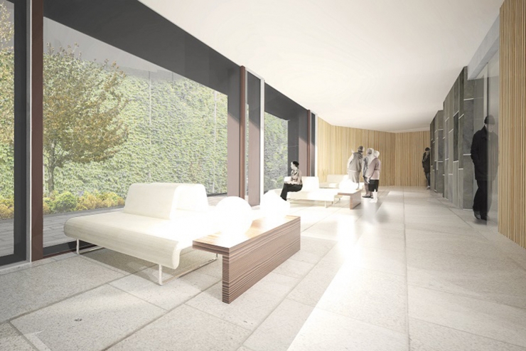 Simulació de l'interior del futur edifici del tanatori.