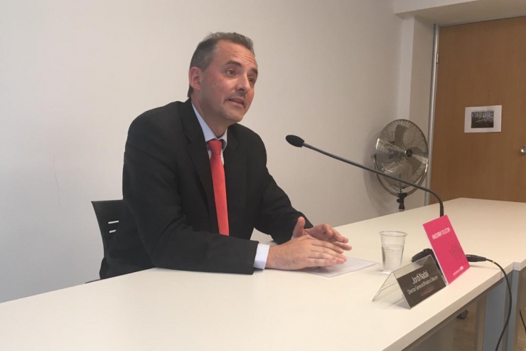 El director general d'Andorra Telecom, Jordi Nadal, durant la roda de premsa on s'ha exposat la decisió final.