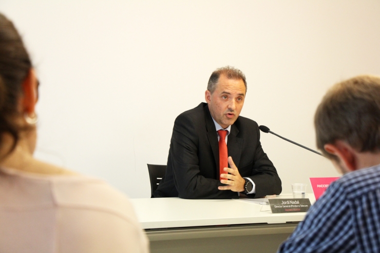 El director general d'Andorra Telecom, Jordi Nadal, durant l'anunci de la suspensió del projecte de The Cloud.