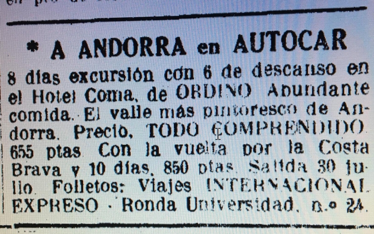 L'anunci publicat a La Vanguardia l'any 1943.