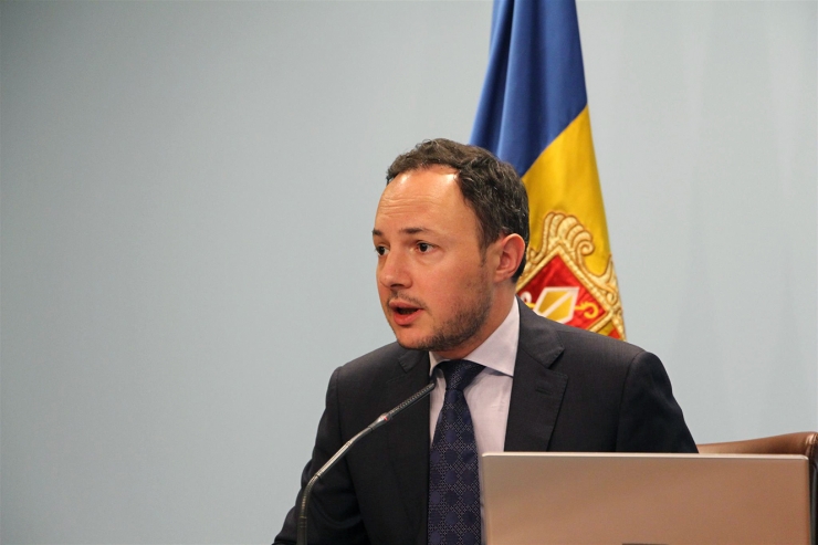 El ministre portaveu aquest dimecres, Xavier Espot, durant la roda de premsa posterior al consell de ministres.