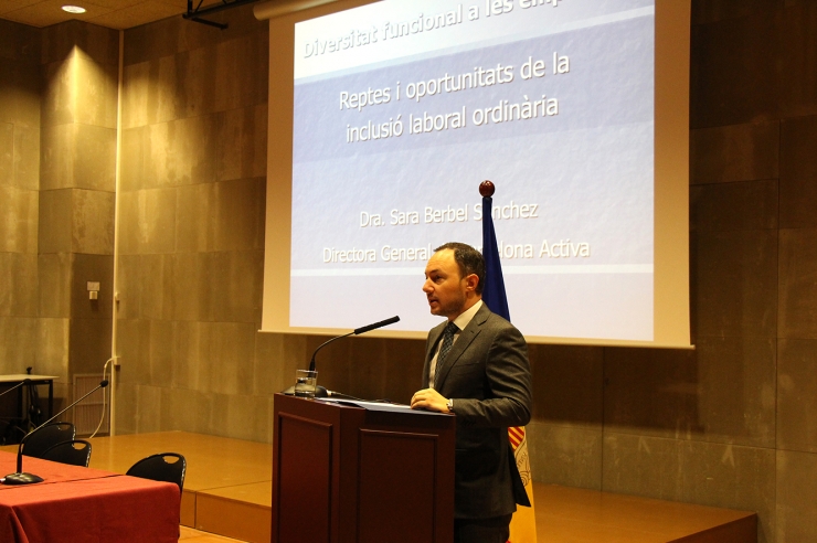 El ministre d'Afers Socials, Justícia i Interior, Xavier Espot, durant la inauguració de la 1a Jornada d'inclusió laboral.