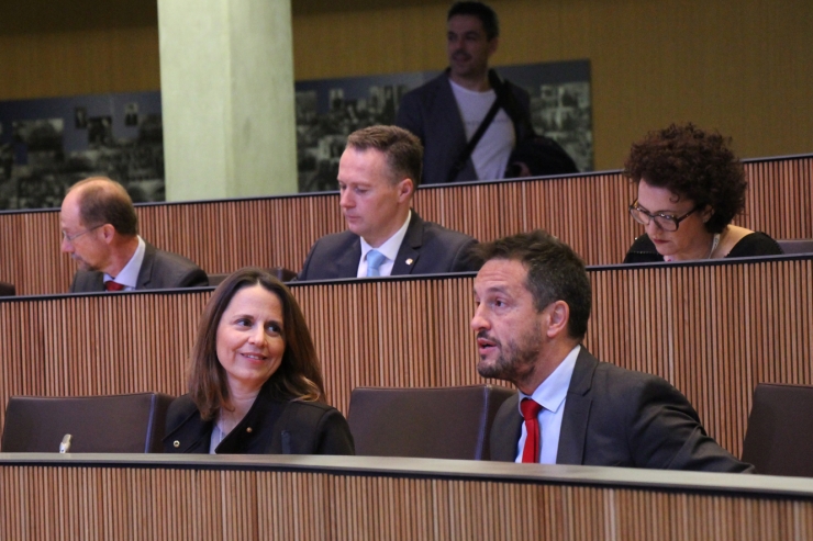 El conseller del PS Pere López, a la dreta, durant la sessió de Consell General d'aquest dijous.