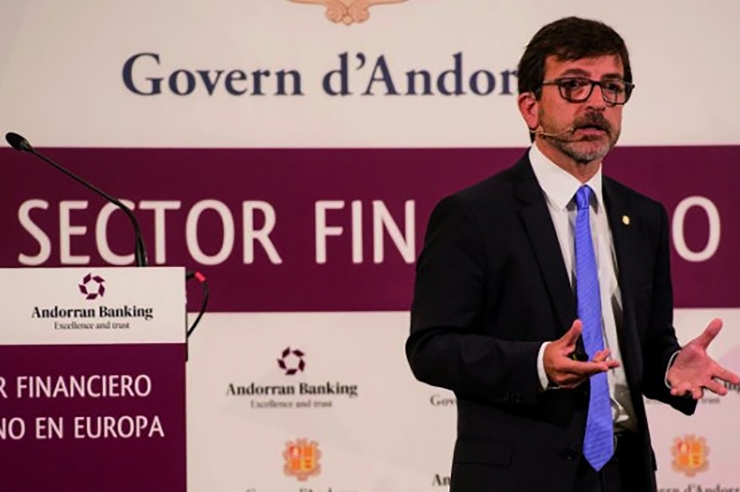 El ministre de Finances, Jordi Cinca, en una conferència sobre el sector financer andorrà a Europa.