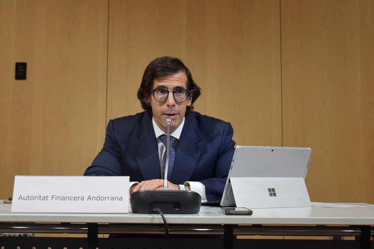 El director general de l'Autoritat Financera Andorrana, Ramón  López, durant la roda de premsa d'aquest dimecres.