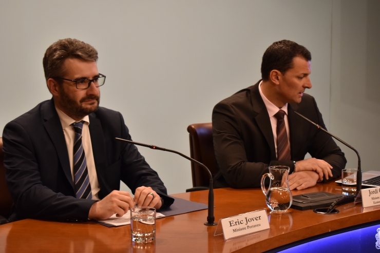 Eric Jover, ministre portaveu, i Jordi Gallardo, ministre de Presidència, Economia i Empresa.