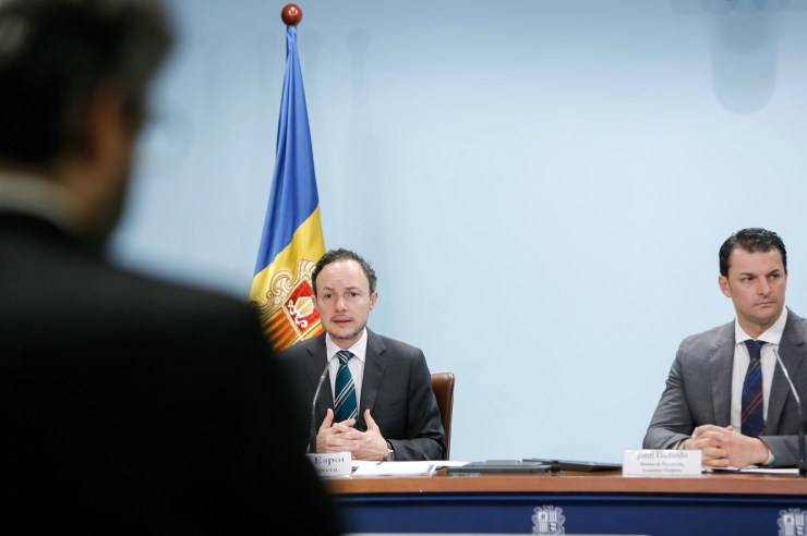 El cap de Govern, Xavier Espot, i el ministre de Presidència, Economia i Empresa, Jordi Gallardo.