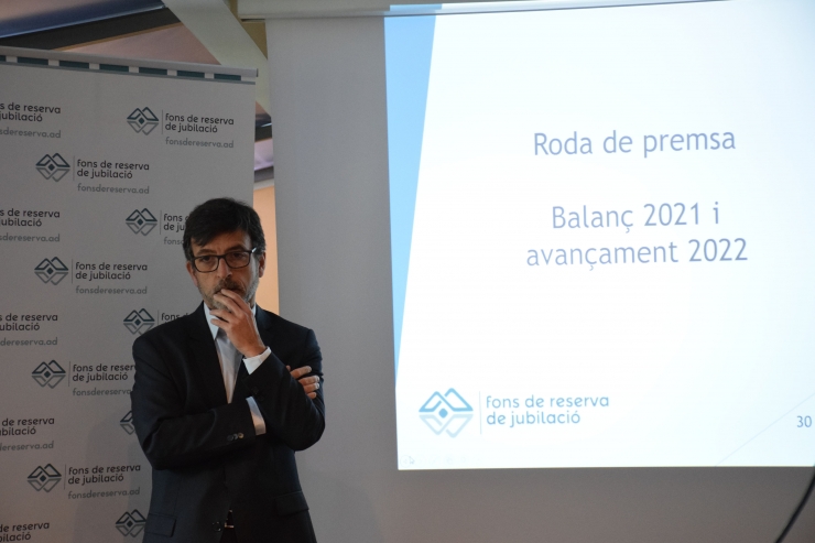 El president del Fons de Jubilació de la CASS, Jordi Cinca, durant la presentació dels comptes del 2021 del Fons de Reserva de Jubilació.