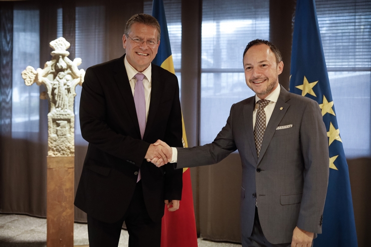 El cap de Govern, Xavier Espot, amb el vicepresident de la Comissió Europea, Maroš Šefčovič, durant la seva visita al Principat.
 