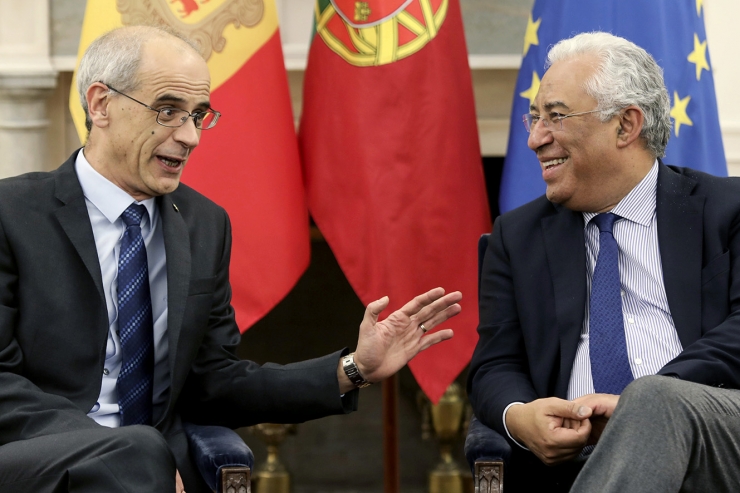Un moment de la reunió entre el cap de Govern, Toni Martí, amb el primer ministre portuguès António Costa, aquest divendres a Lisboa.