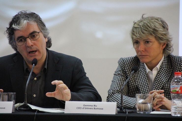 El director de la Fundació Bomosa, Sergi Penedès, i la CEO, Gemma Riu, durant la roda de premsa.