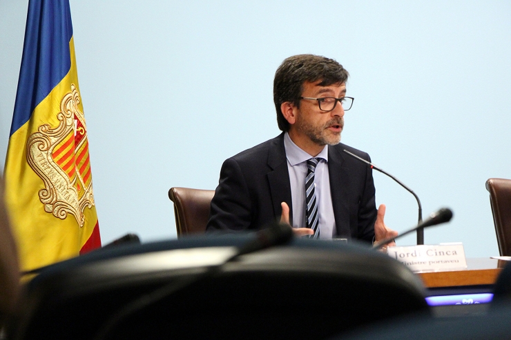El ministre de Finances, Jordi Cinca, durant una roda de premsa posterior al consell de ministres.