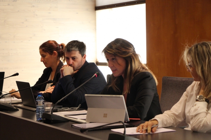 La consellera de Finances i Pressupost, Maria del Mar Coma, durant la seva intervenció per informar sobre el pressupost del 2019.