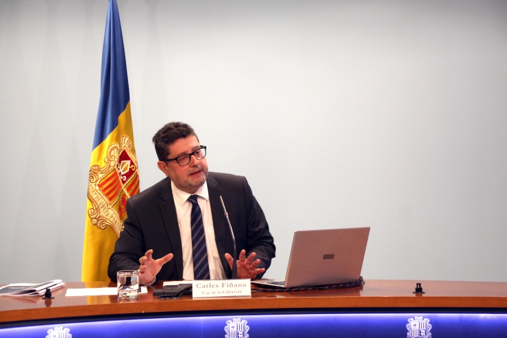 El cap de la Unitat d'Intel·ligència Financera d'Andorra, Carles Fiñana, presenta la memòria del 2018.