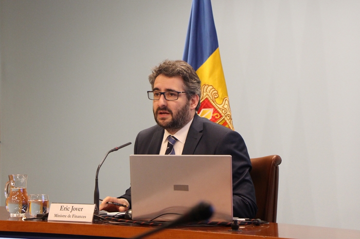 El ministre de Finances, Eric Jover, en la presentació del projecte de llei del pressupost 2020, aquest dijous a la tarda.