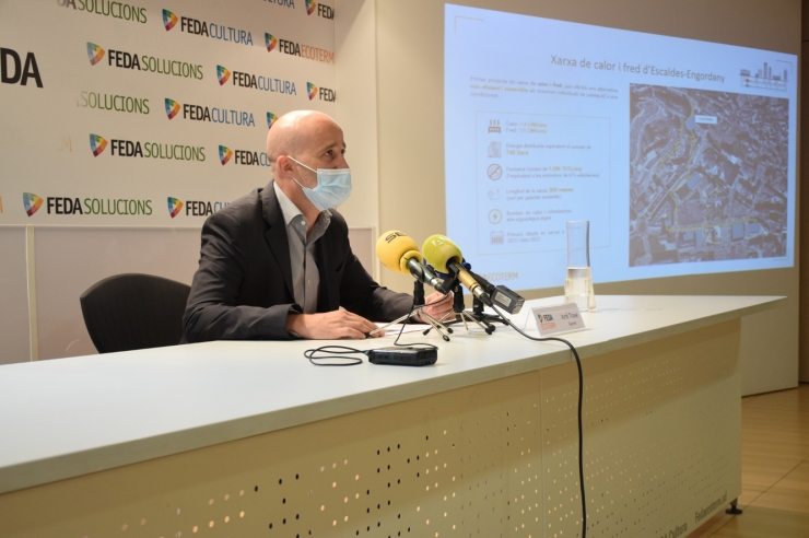 El gerent de FEDA Ecoterm, Jordi Travé, durant la presentació de la xarxa de calor i fred a Escaldes-Engordany.