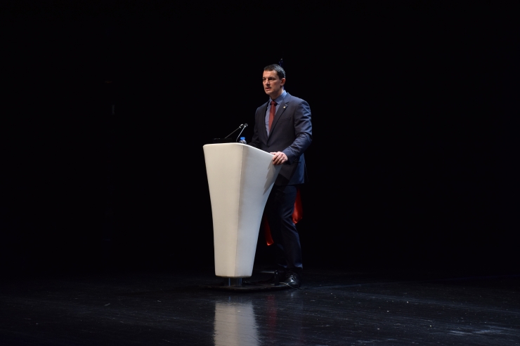 El ministre de Presidència, Economia i Empresa, Jordi Gallardo, en la conferència 'Partnerships for leveraging innovation ecosystems'.