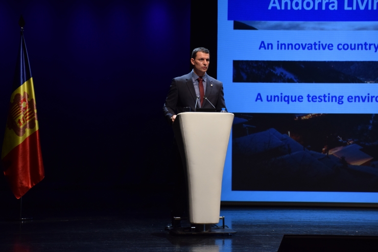 El ministre de Presidència, Economia i Empresa, Jordi Gallardo, en la conferència 'Partnerships for leveraging innovation ecosystems'.