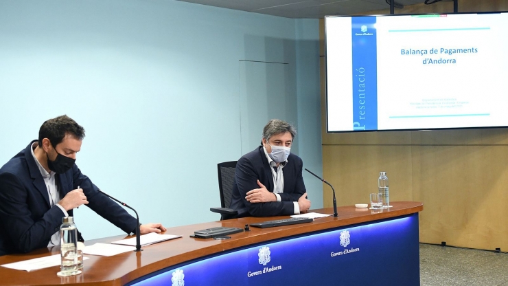 El secretari d'Estat de Diversificació Econòmica i Innovació, Marc Galabert, i el fins ara director del departament d'Estadística, Joan Soler.