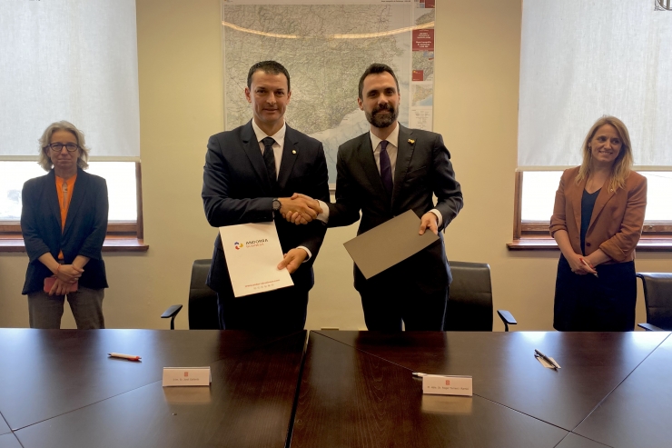 El conseller d’Empresa i Treball, Roger Torrent, i el ministre de Presidència, Economia i Empresa d’Andorra, i president d’Andorra Business, Jordi Gallardo.