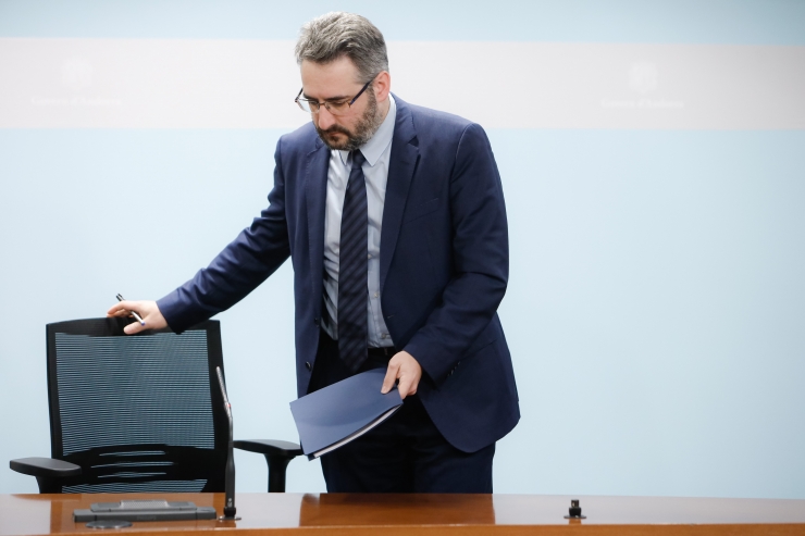 El ministre portaveu, Eric Jover, durant la roda de premsa posterior al consell de ministres d'aquest dimecres.