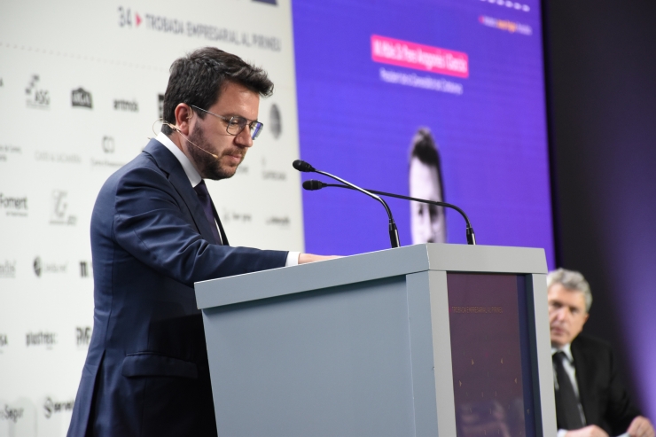 El president de la Generalitat de Catalunya, Pere Aragonès, durant la inauguració de la Trobada Empresarial al Pirineu.