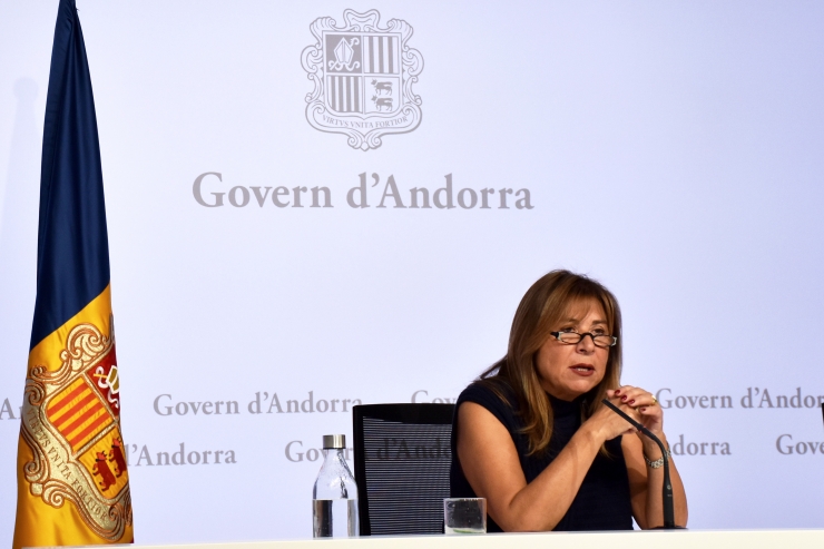 La ministra de Presidència, Economia, Treball i Habitatge, Conxita Marsol durant la roda de premsa posterior al consell de ministres.